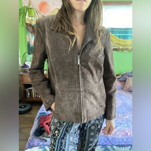 Vintage 90s suede leather Moto jacket pockets full zip Women’s L